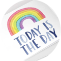 Kleurrijke kaart met regenboog en opschrift 'Today is the day'.